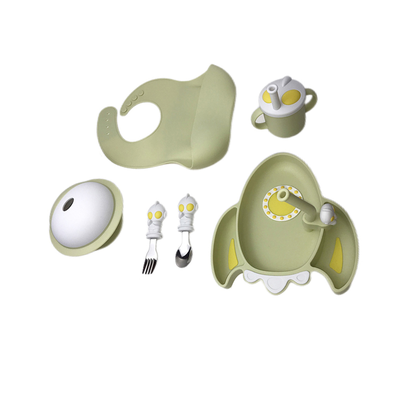 Cartoon Character Shape Baby Silicone Bib Bowl Spoon Set Bpa Free