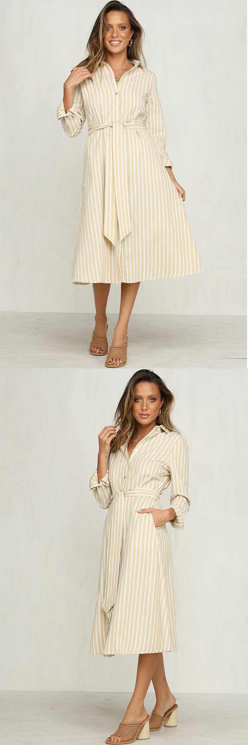 2018 Women Clothing Striped Casual Office Dress