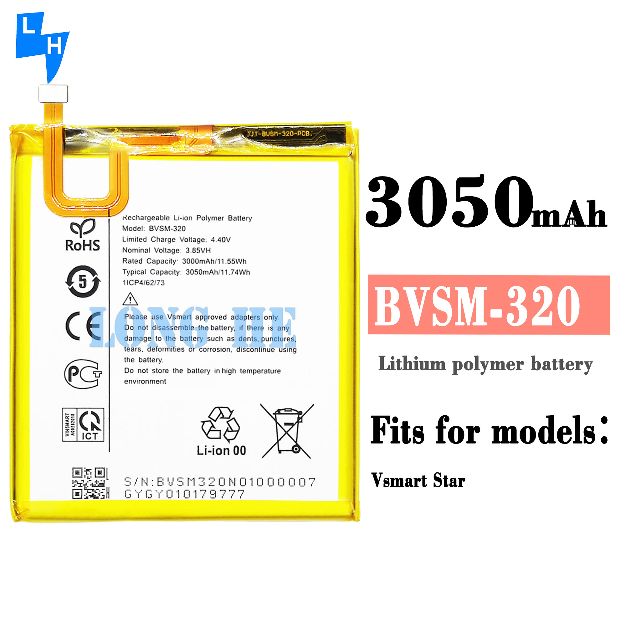 RECHARGABLE OEM BVSM-320 4.35V 3050mAh Yellow Lithium Polymer Battery For Vsmart Star