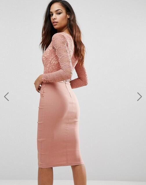 Newest Design Women Sexy Bodycon V-Neck Dress With Lace Detail Hot Sale
