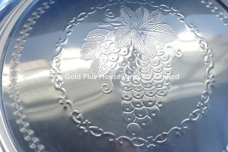 45cm Silver Stainless Steel Round Tray For Wedding Checkered Metal Food Platter Plate