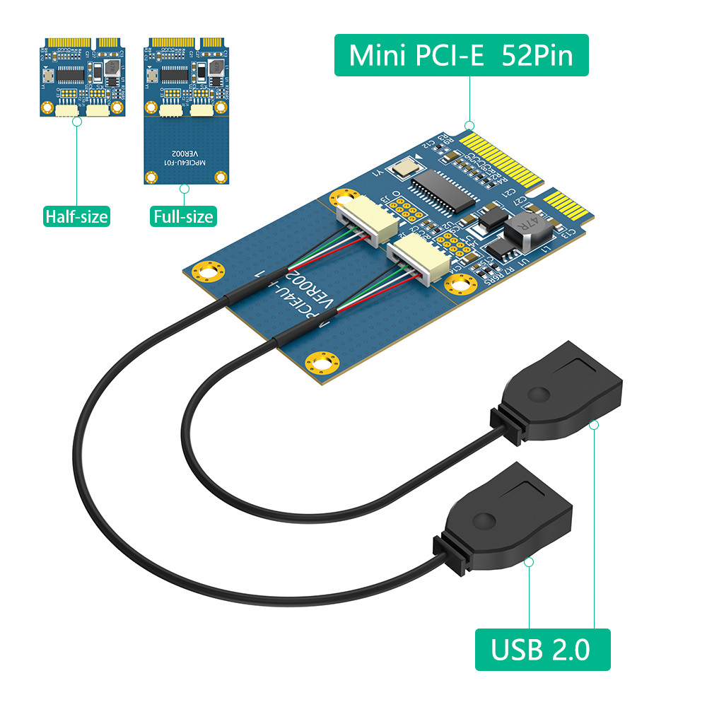 Mini PCI-E PCI Express To Dual USB Adapter MPCIe To 5 Pin 2 Port USB2.0 Converter For Full/half Height Mini Card