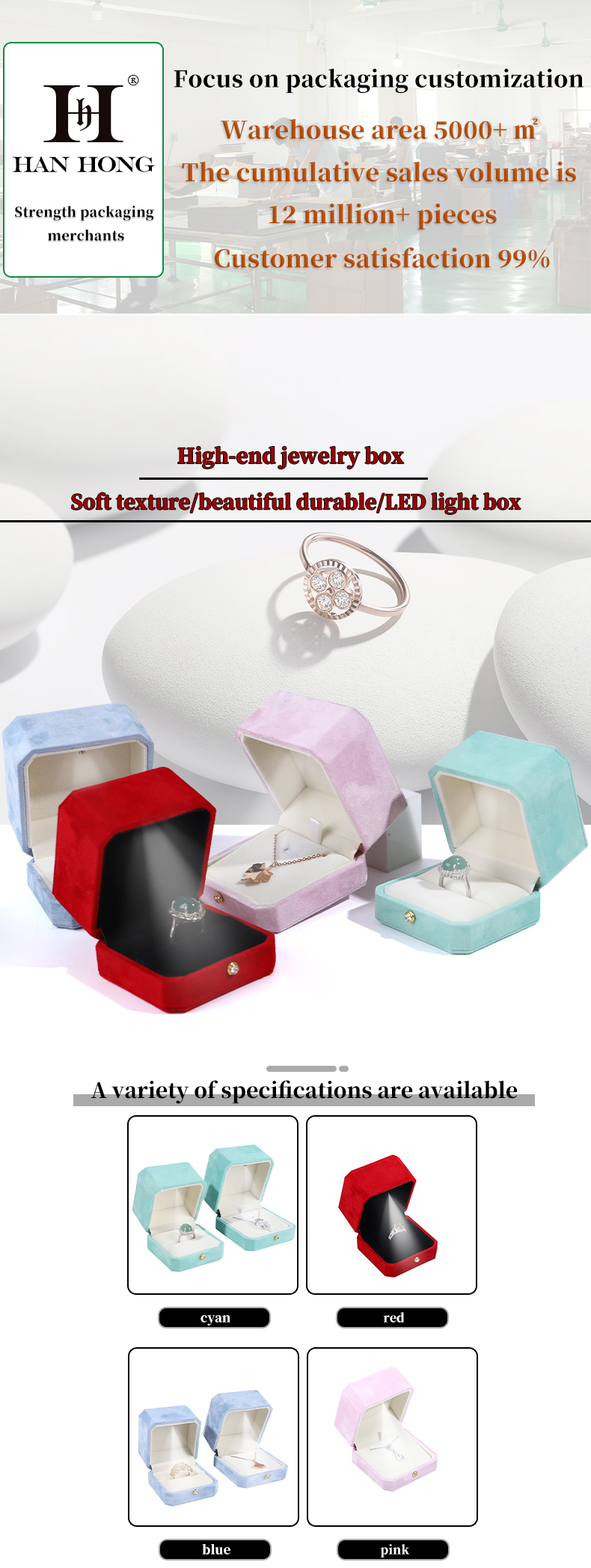 Customized Size Velvet Jewelry Box for Organizing and Displaying LED Jewelry Collection