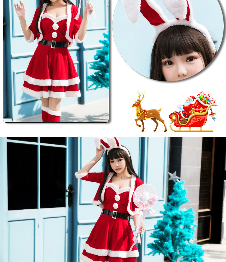 Christmas Dress 2023 Red with Accessories Adult Women 5-pieces Set Cosplay Costume
