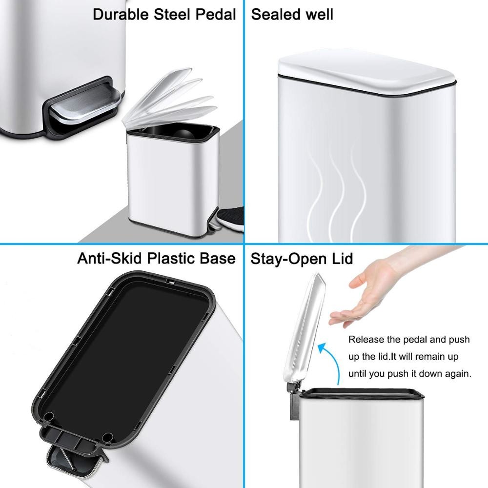 15 L Indoor Trash Can Stainless Steel Dustbin Foot Pedal Cleaning Equipment