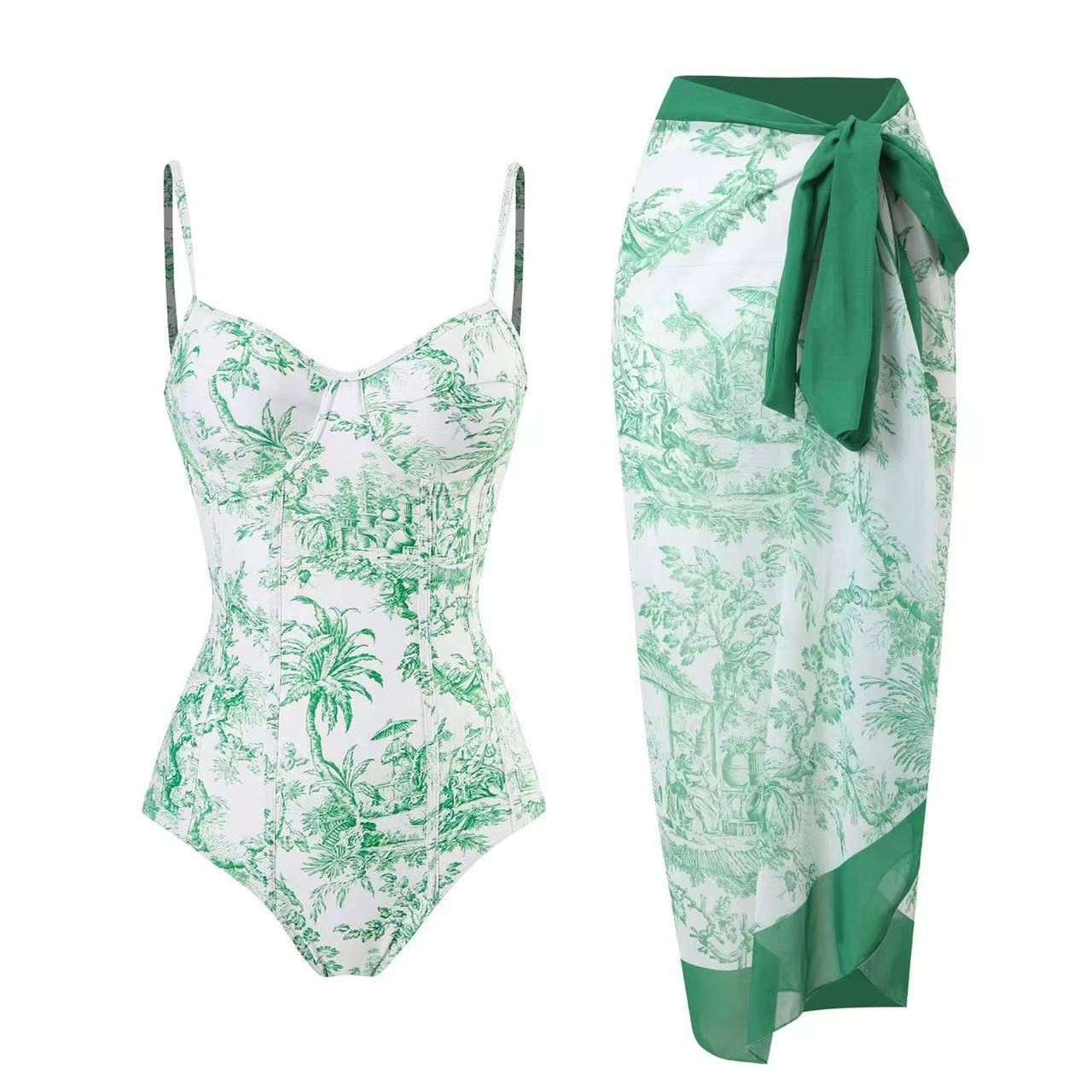 Deep V 3 Piece Bathing Suit Set Backless Fashion Three Piece Beachwear Bikini Women'S Swimsuit