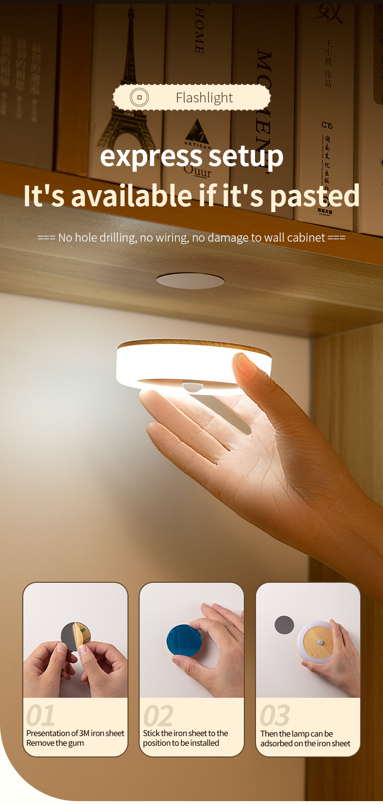 Bedside Motion Sensor LED Light 4100K Usb Charged Night Light