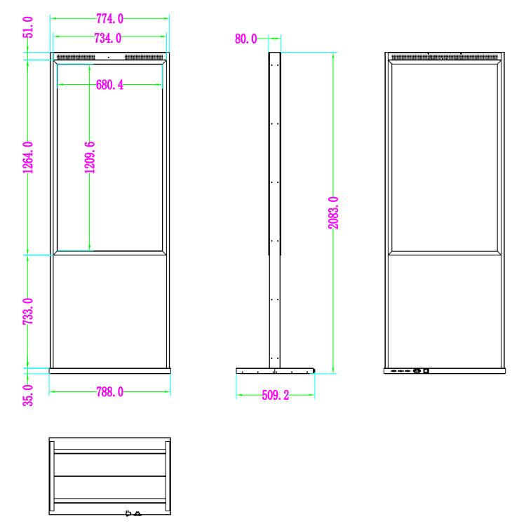 55 Inch Lcd Double Sided Monitor FHD Digital Window Lcd Display