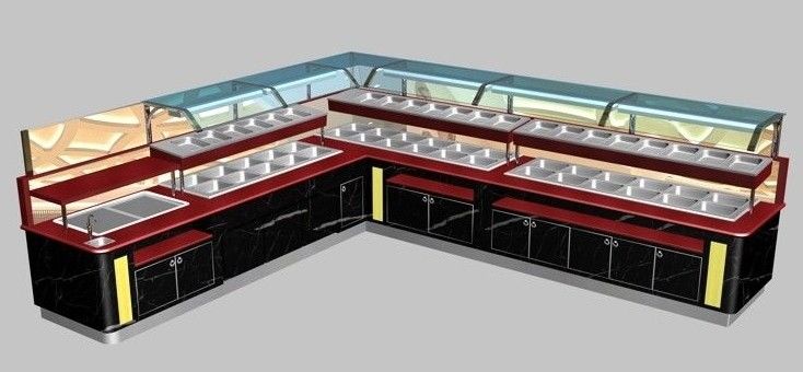 L-Shaped Restaurant Commercial Buffet Equipment, L(6325+4700) x W1000 x H(850+650) MM