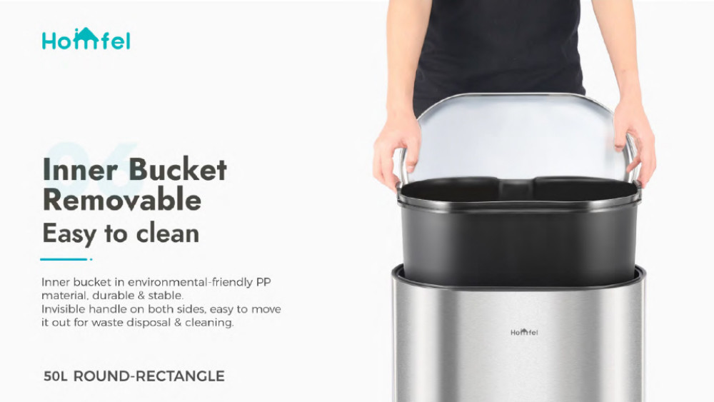 Rectangular Soft Close Pedal Bin with ANTI-FINGERPRINT Function and Durable Stainless Steel Material rounded rectangle trash can