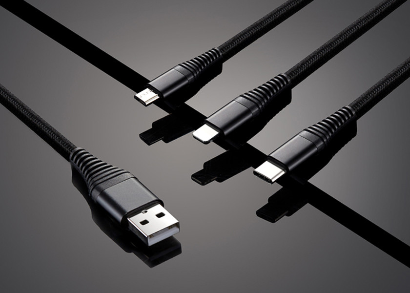 Nylon Braided USB 115cm 3 In 1 Fast Charging Cable OEM Black Color