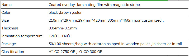 A4 A3 PVC coated overlay with HI-CO/ LO-CO magnetic stripe 0.10mm for Magnetic card making