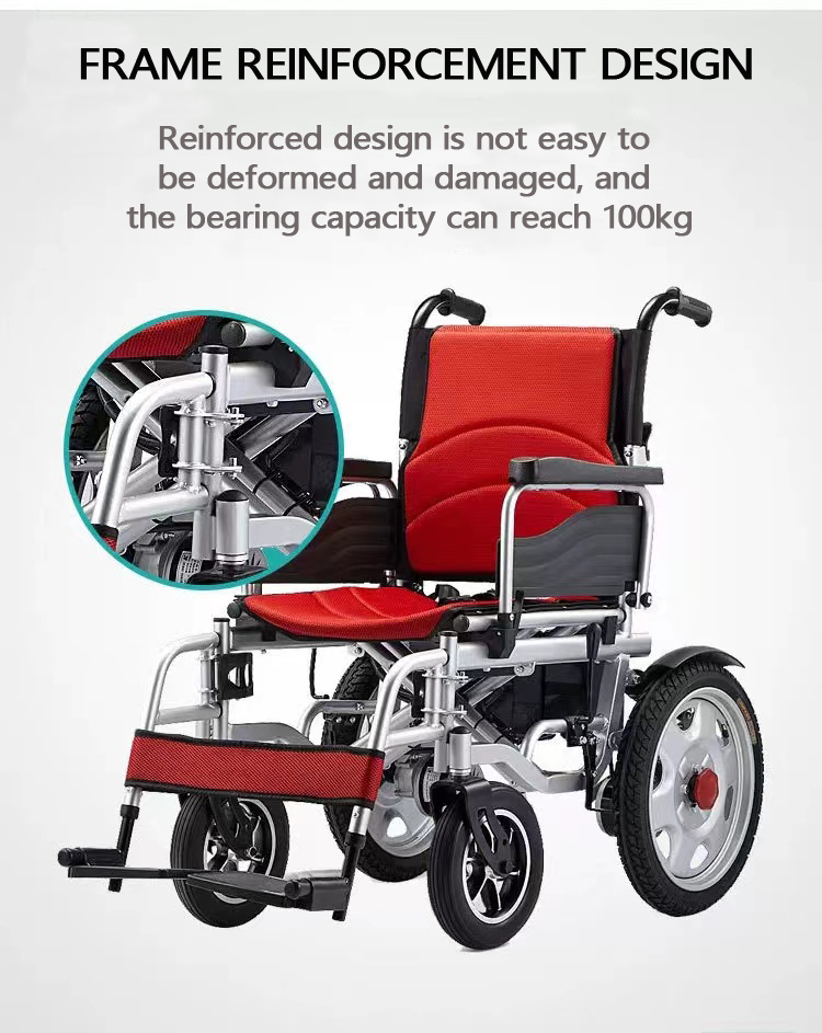 Reinforced Lightweight Foldable Electric Wheelchair Chromed Steel Multi Functional