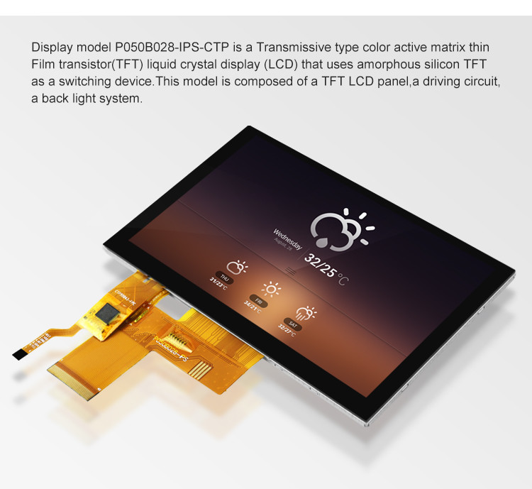 Polcd 300 Nit IPS TFT LCD RGB 24 Bit 5 Inch Lcd Screen For Pc ISO9001