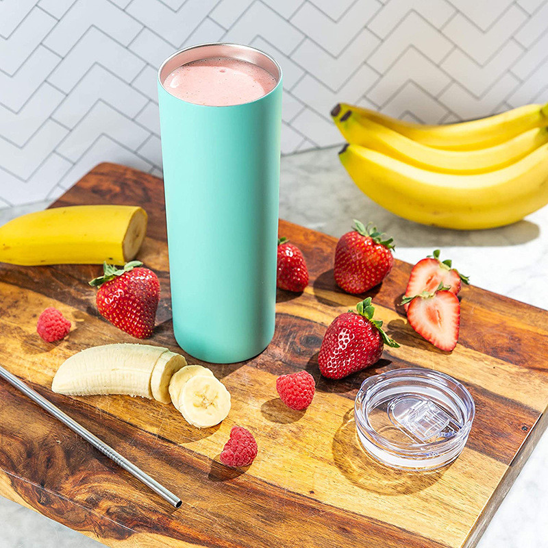 20Oz With Lid And Straw Skinny Tumbler Insulated Slim Powder Coated Double Wall Vacuum Insulated Coffee Tumbler For Hot Cold Drinks