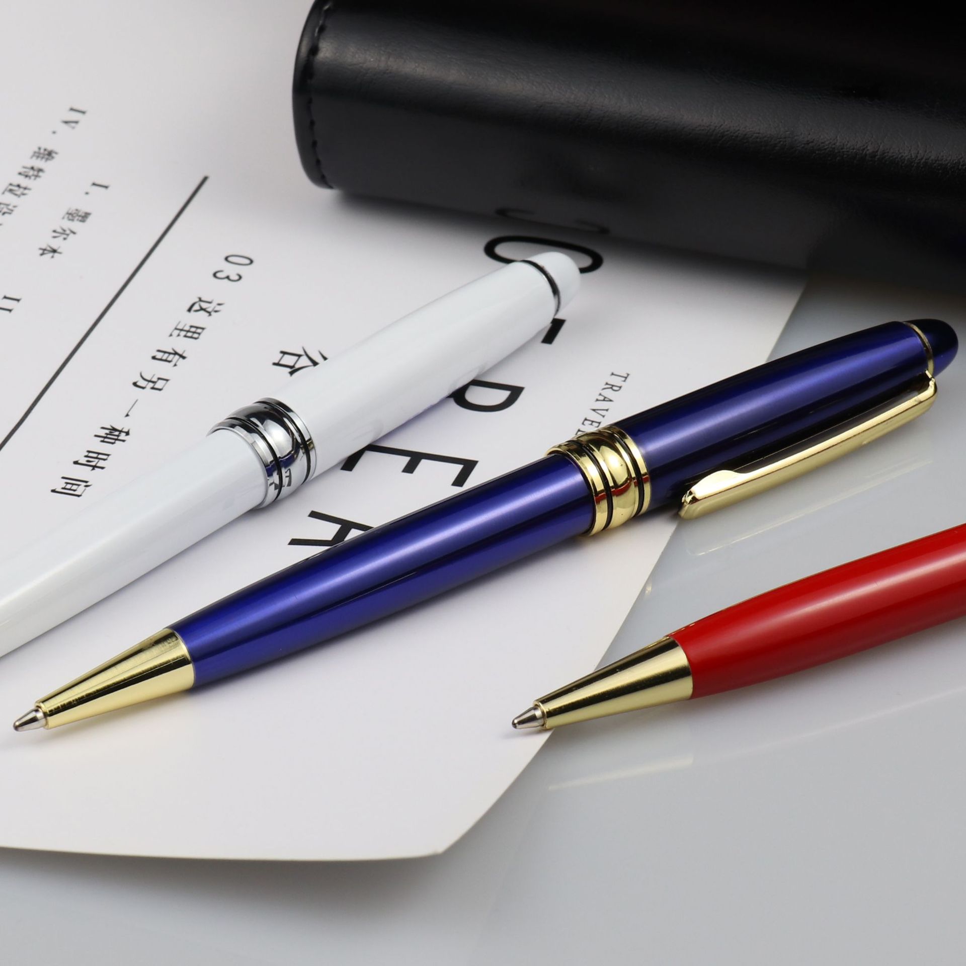 Personalized Black and Gold Roller Gel Pen with Custom Laser Logo Writing Length 240M