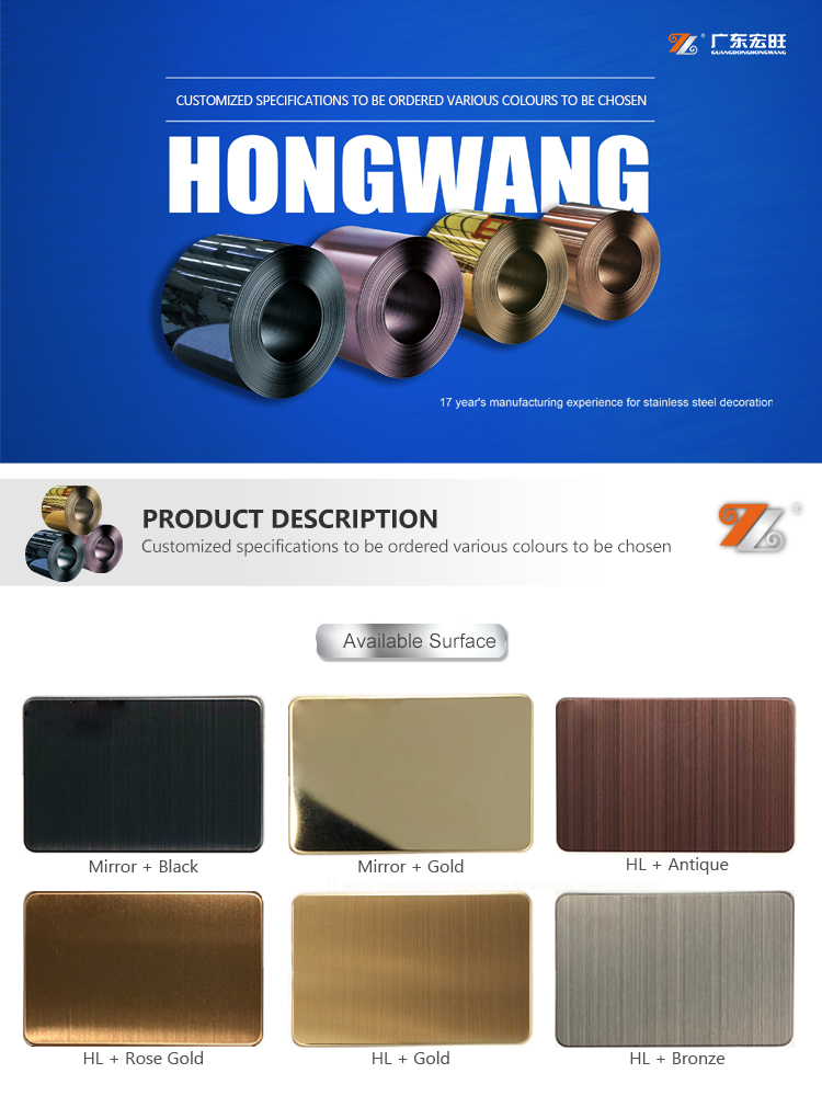 Grand Metal Brand Hot Selling Products 304 0.5mm 1219mm width Gold Mirror Polished Stainless Steel Coil for Exterior Decoration