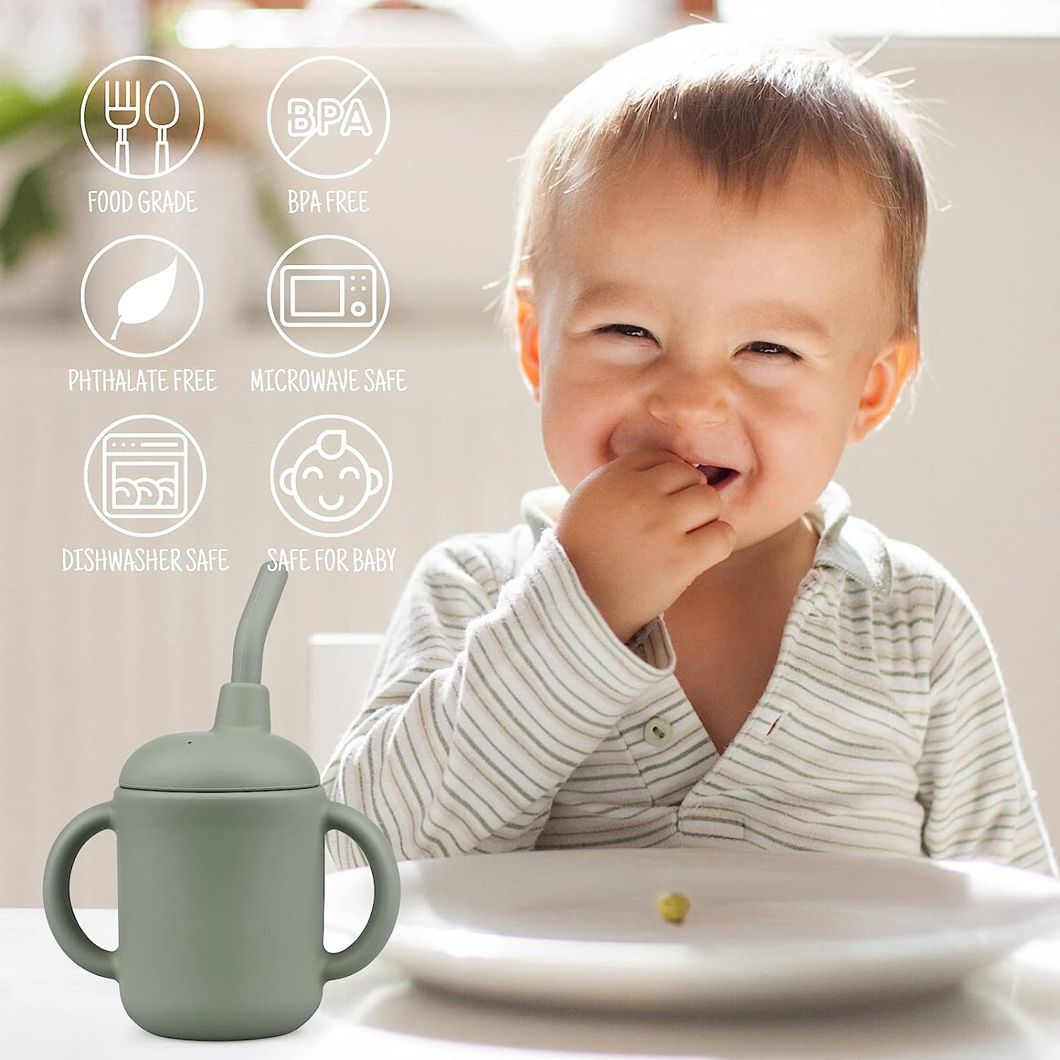 Baby Silicone Straw Cup With Handles Lightweight Unbreakable