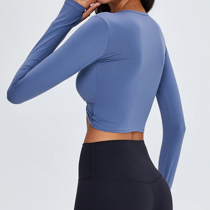 Sexy Kink V Neck Workout Tops Exposed Nude Ladies Sports Top