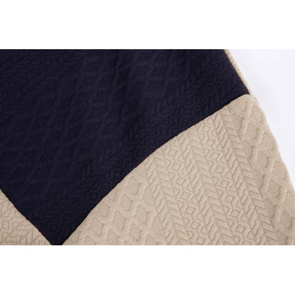 Colorblock Jacquard Pullover Hoodies Henley Mock Neck Sweatshirt Suede Elbow Patches