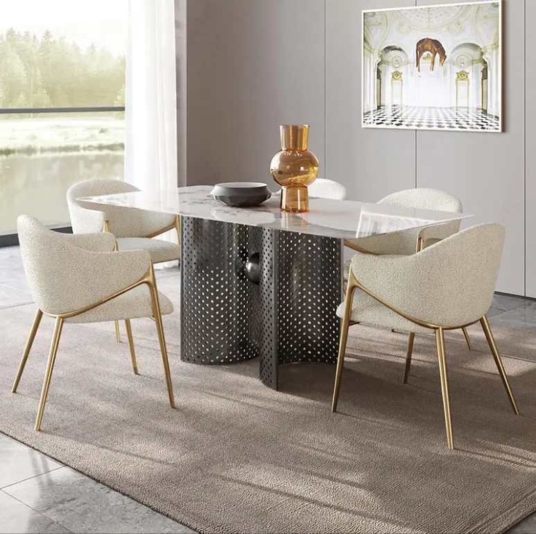 Fabric Upholstered Dining Chairs With Metal Legs Luxury Design For Home