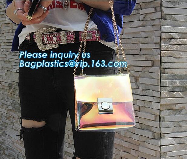 shoulder clear pvc chain hand bag for purses handbags, Metallic Transparent PVC Beach Handbags Shoulder Bags, Chain Cros
