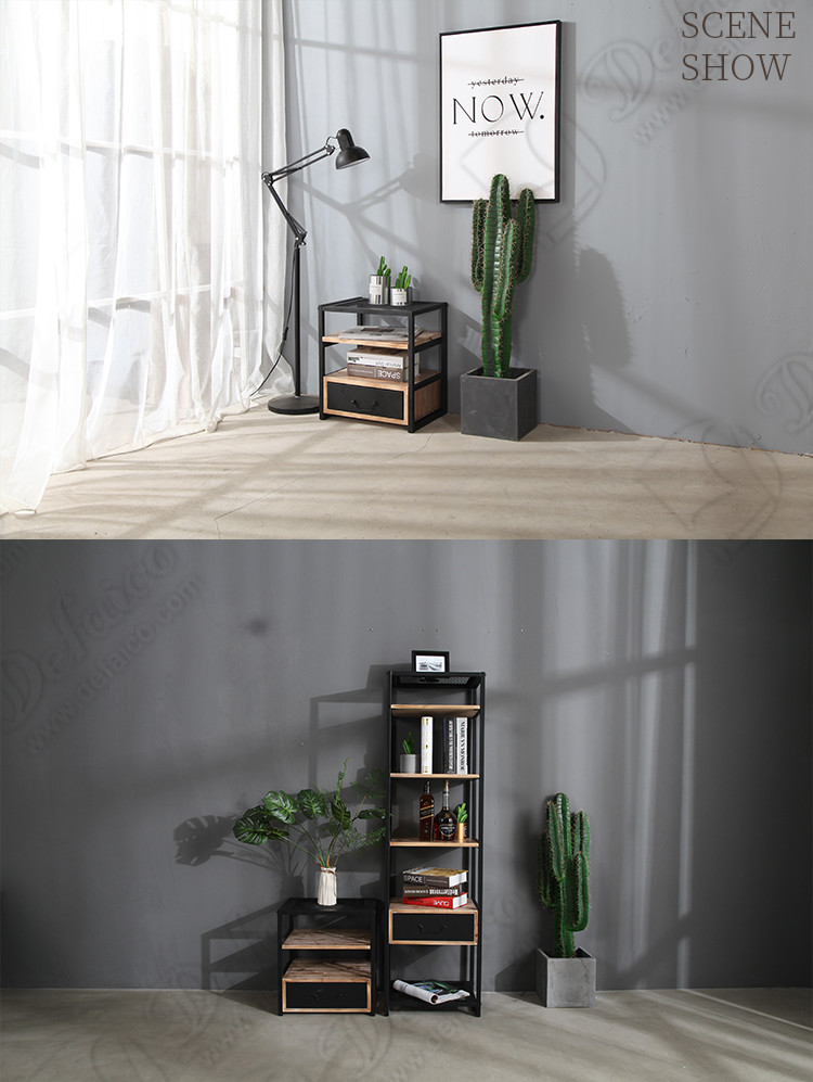 H50cm Industrial Metal End Table Defaico Industrial Side Table With Drawer