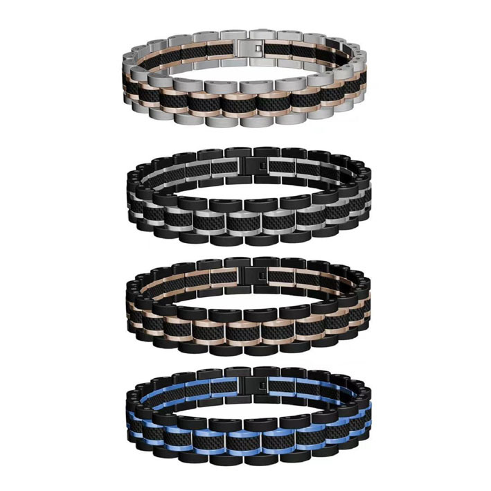 Customized Stainless Steel and Carbon Fiber Chain Bracelet for Men