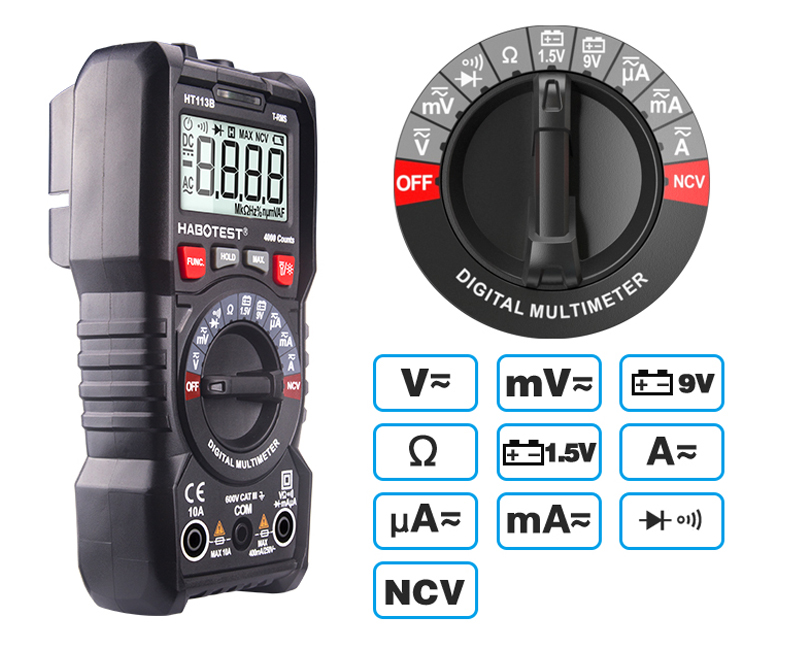 4000 Counts 10A 40M Ohms True RMS Auto Multimeter Tester