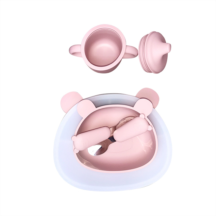 Bear Shape Silicone Baby Feeding Set 6Pcs BPA Free Suction Bowl With Lid
