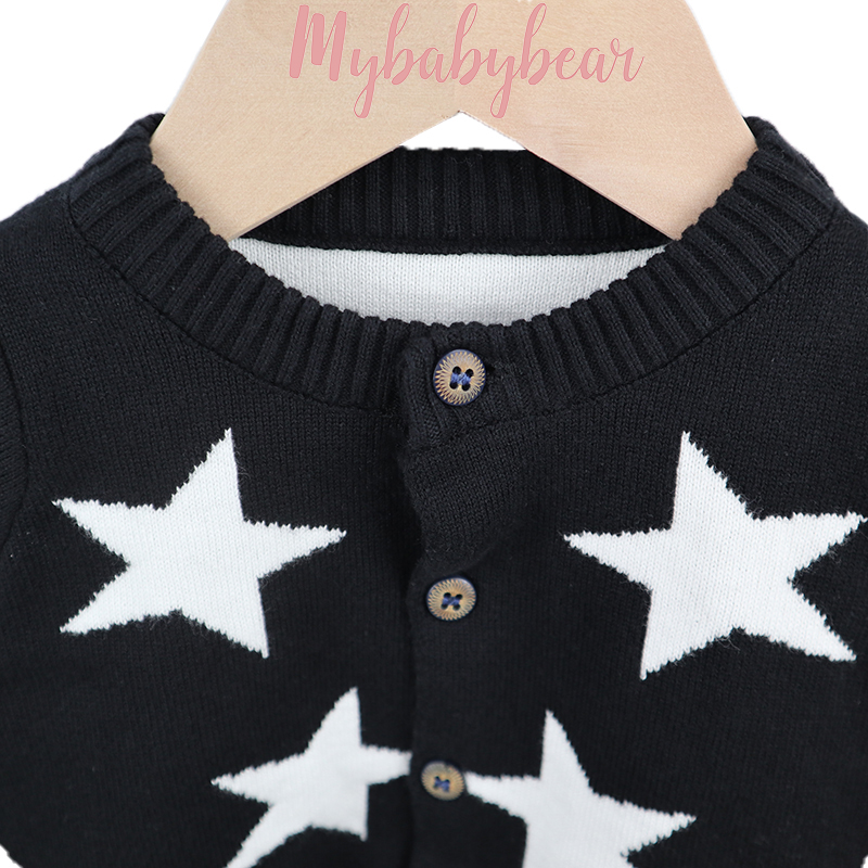 Stars Pattern Jacquard Autumn Winter Organic Cotton Toddler Boy Girl Designer Knitted Baby Cardigan Sweater
