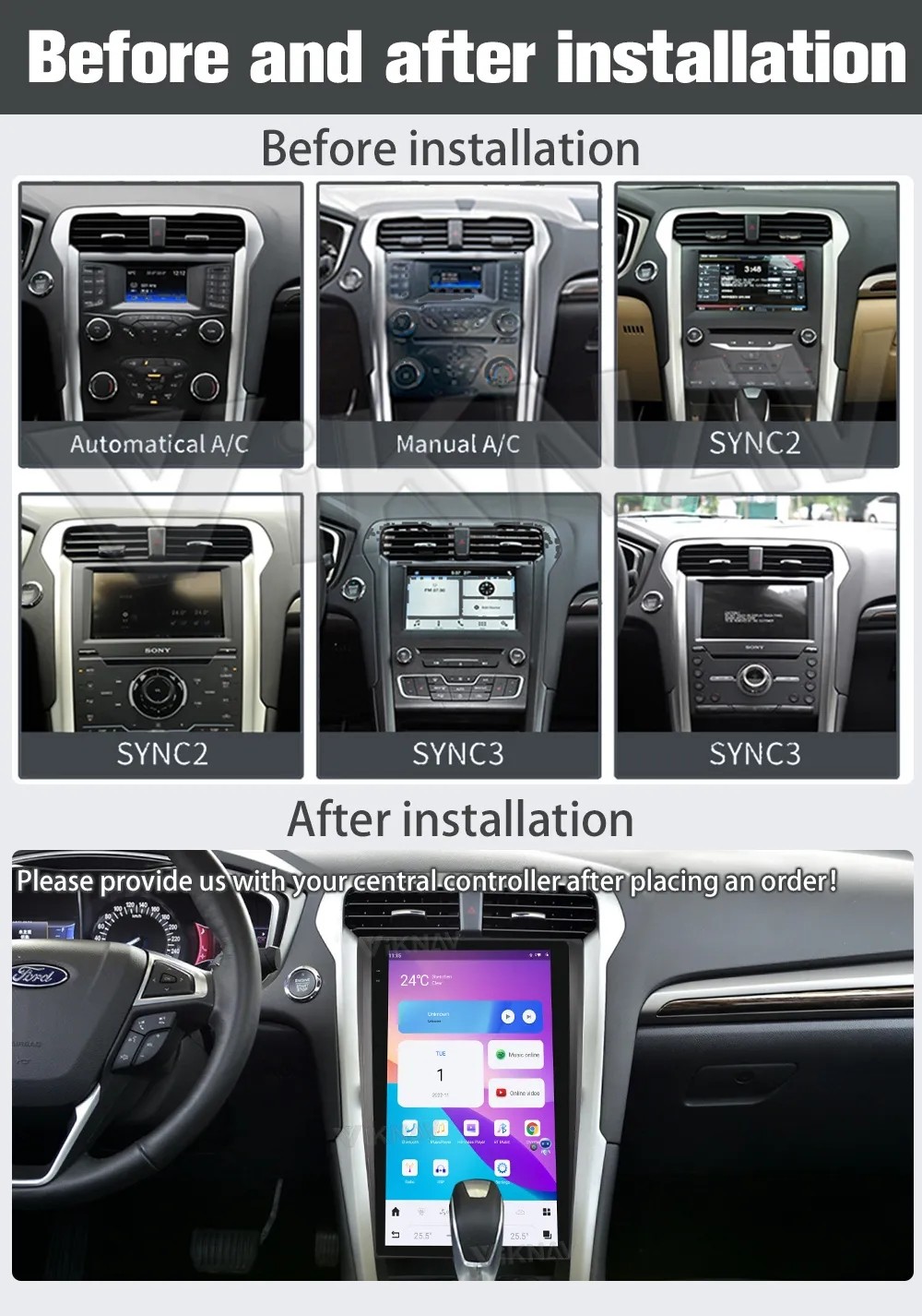 13.6 inch Touch Screen For 2013-2021 Ford Mondeo Android 11 Multimedia Player For Original Car SYINC3 GPS CarPlay