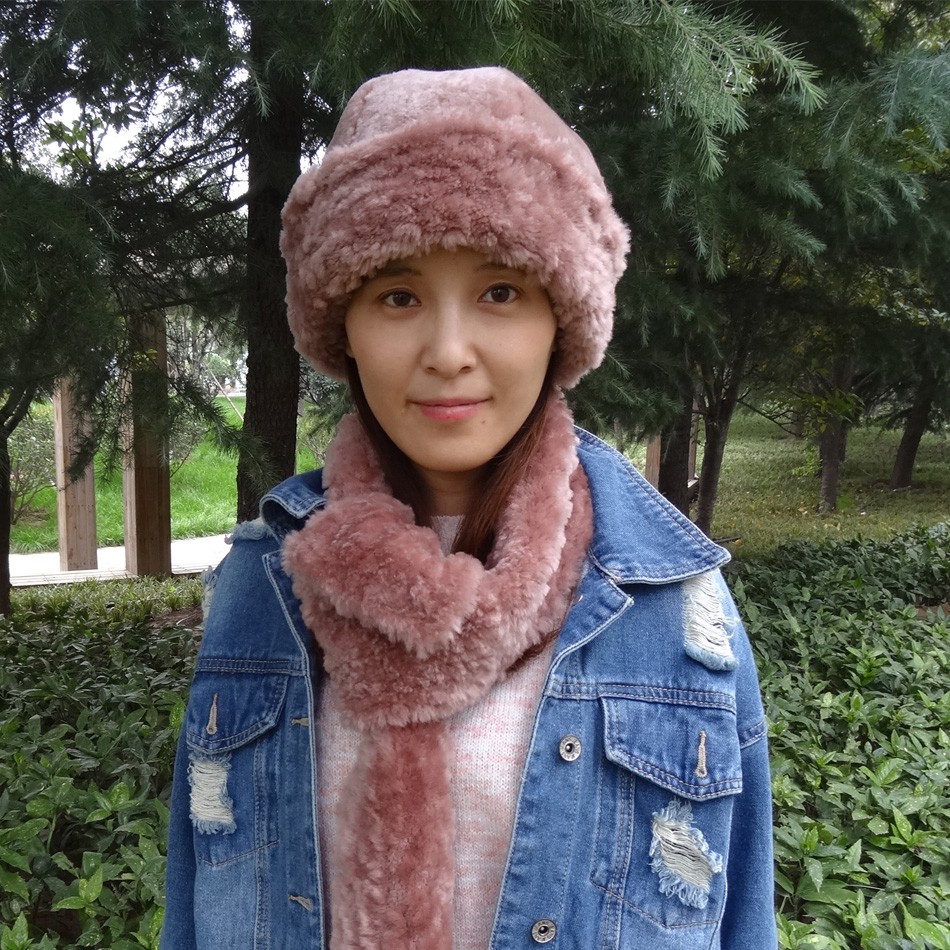 6 Panel Sheepskin Beanie Hat Shearling Lamb Fur Soft Warm For Winter