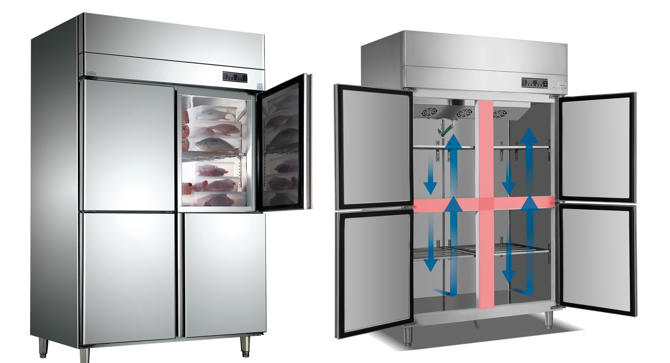 Air Cooling 4 Door Display Freezer Single Compressor Easy Maintenance