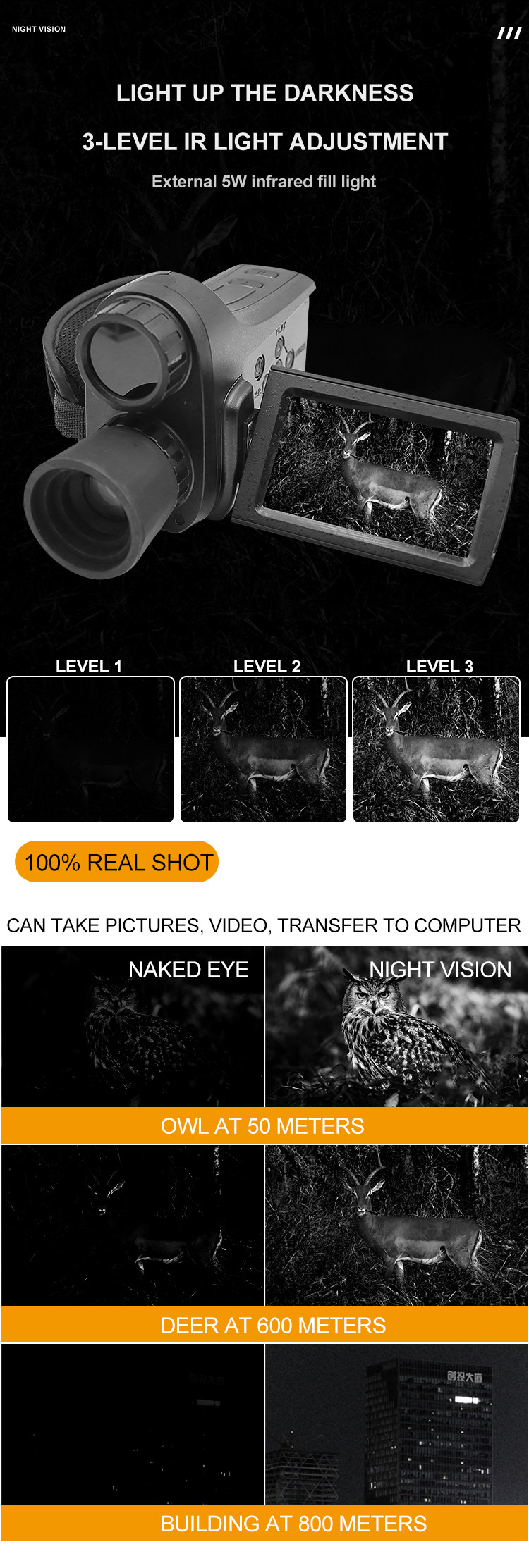 Infrared Digital Night Vision Camera handheld camera 4K HD Video 8X digital Zoom Long distance