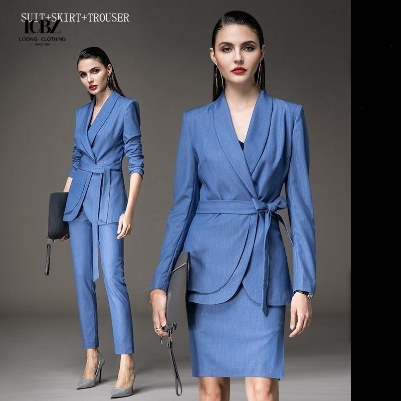 2021 Formal Women Uniform Long Sleeve Women's Suits Customized Ladies Office Slim Suit Set