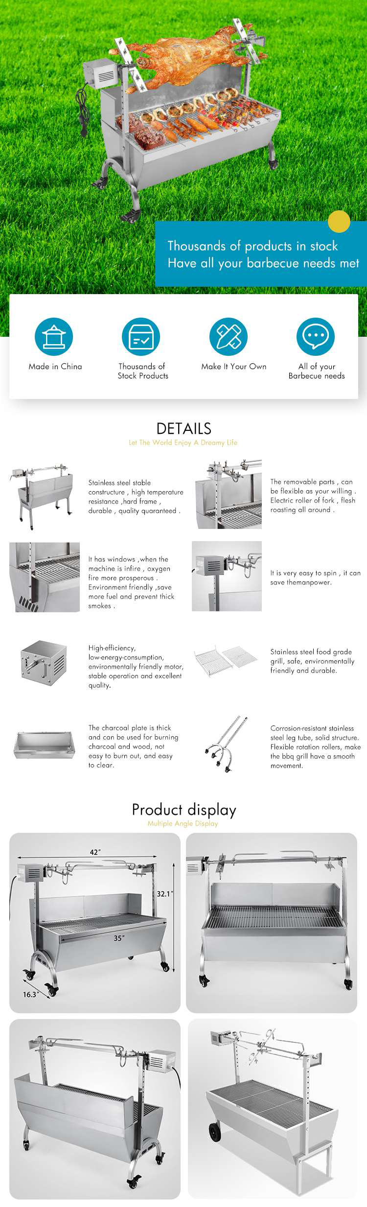 124.3*57.3*29 CM Package Size Commercial Rotisserie Charcoal BBQ Grill for Restaurant