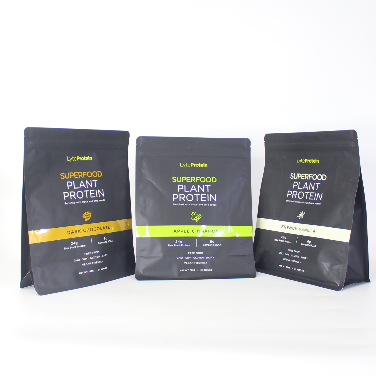 Uv Spot Custom Print Mylar Flat Bottom Bag Frosted Black Superfood Pouch With Zip Lock