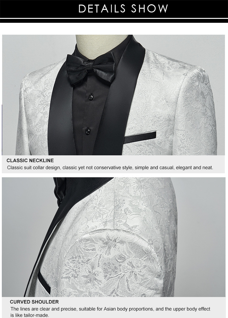 Men's Autumn Printed Stage Dress Groom's Suit with Large Size and Breathable Fabric