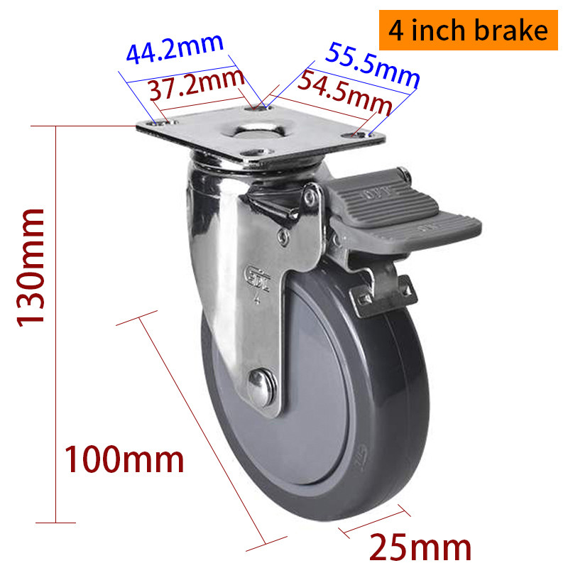 RoHS Grey Chrome Coating 4 Inch Castor Wheels 80kg Load Capacity