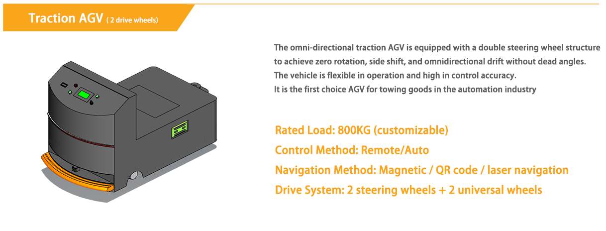 Tail Hanging Traction AGV Automated Guided Vehicle Dual Drive Wheel For Warehouse
