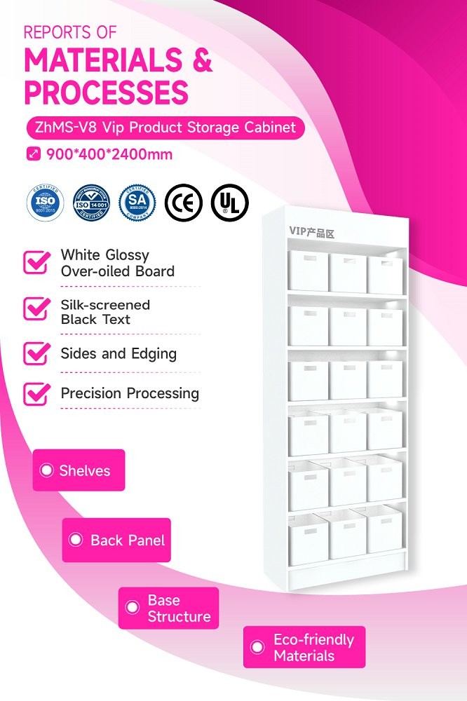 ZhMS-V8 Adjustable Height Vip Product Storage Cabinet with White Acrylic Edges