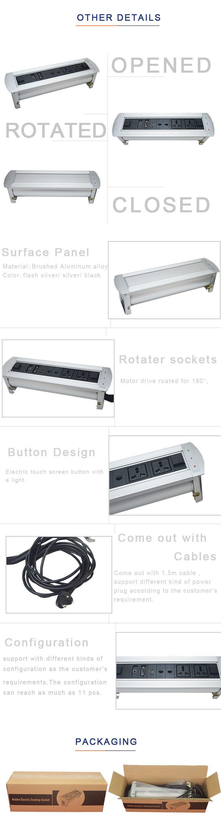 Conference desk multimedia electric rotating desktop power data socket