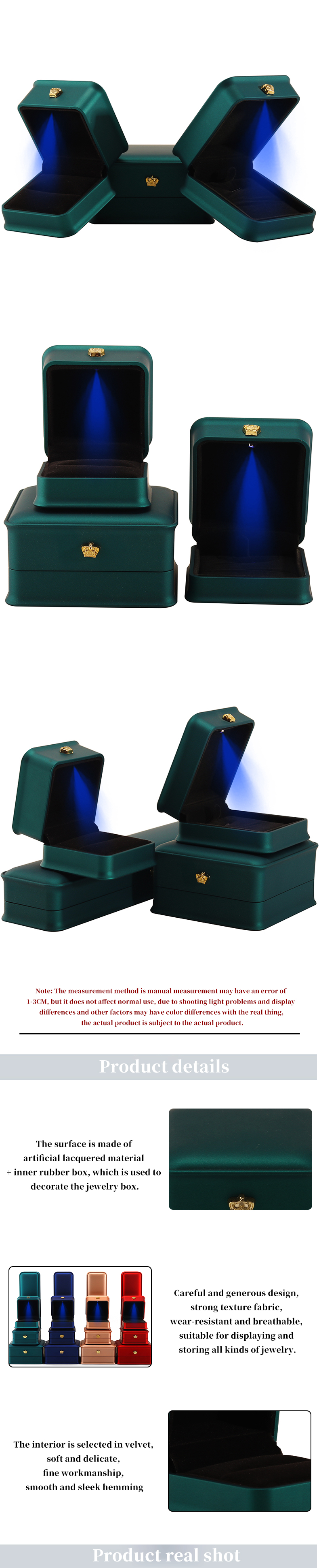 LED Light Jewelry Box for Custom Luxury Crown Jewelry Packaging Plastic Velvet Material