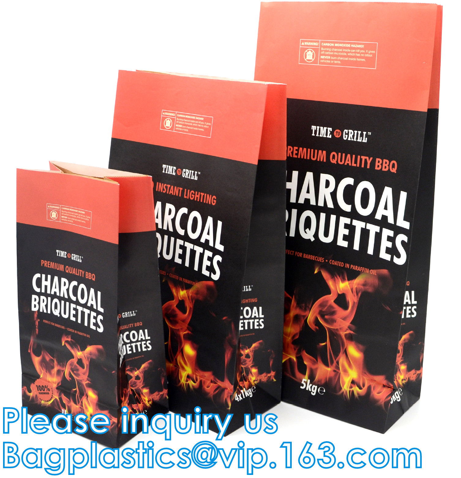 Charcoal Briquettes, BBQ Kraft Paper Charcoal Bag, Grill Packing Bag, Size 3kg 4kg 5kg 8kg 7kg 9kg 10kg 15kg
