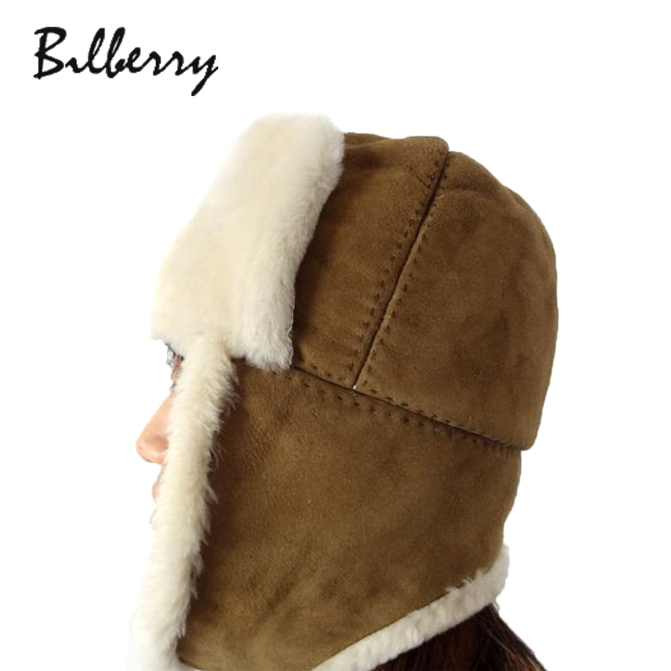 Wool Sheepskin Leather Hats , Female Adults Women'S Trapper Hat OEM