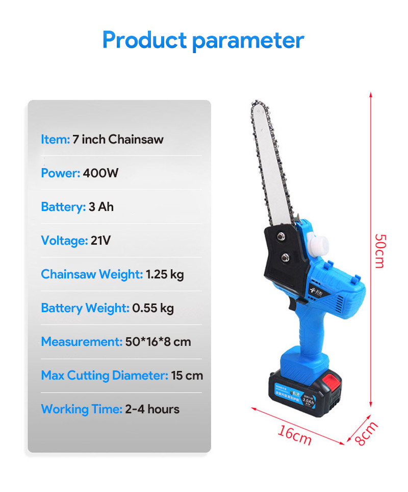 Corded Chain Saws 21V professional 7 inch portable mini electric start chainsaw