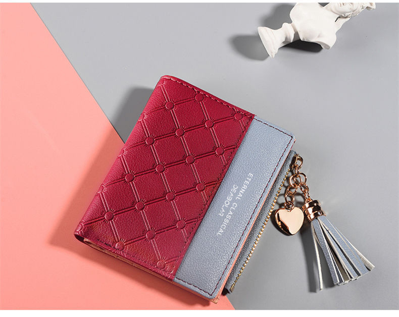 KOREAN VERSION OF THE NEW WOMEN'S SHORT WALLET SPLICING COLOR SHORT WALLET FRINGE ZIPPER MULTI CARD COIN WALLET IN STOCK