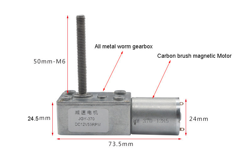 Screw Shaft Worm Self Locking Dc Motor 12 Volt High Torque 90rpm