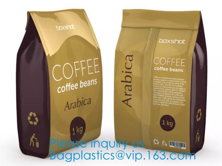 Side Sealed Square Flat Box Bottom Coffee Packaging Bags,Side Seal Gusset Food Grade Packaging Bags With Zip lockk Organic